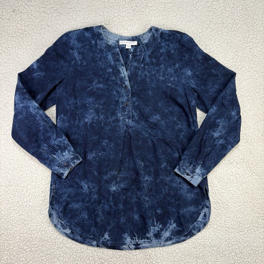 Pure Jill J.Jill Tunic Top Womens XS Blue Tie Dye Organic Cotton Long Sleeve